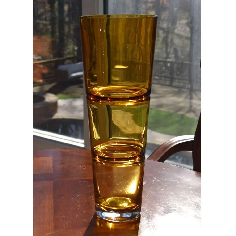 Vintage MCM Amber Art Stacked Glass Vase 16